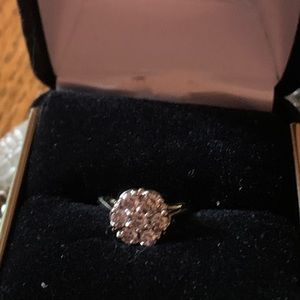 14k vint yel gold .38 Ct cathedral diamond cluster ring wedding anniv